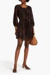 Jets By Jessika Allen Gathered Tiger-print Cotton And Silk-blend Crepon Midi Dress In Chocolate In Multi