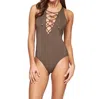 Jets By Jessika Allen High Neck One Piece Swimsuit In Cognac In Green
