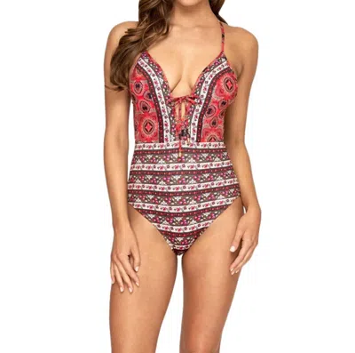 Jets By Jessika Allen Plunge V-neck One Piece Swimsuit In Arabian Spice In Multi