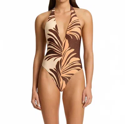 Jets Dahlia Palm Plunge One Piece Swimsuit In Brown, Orange