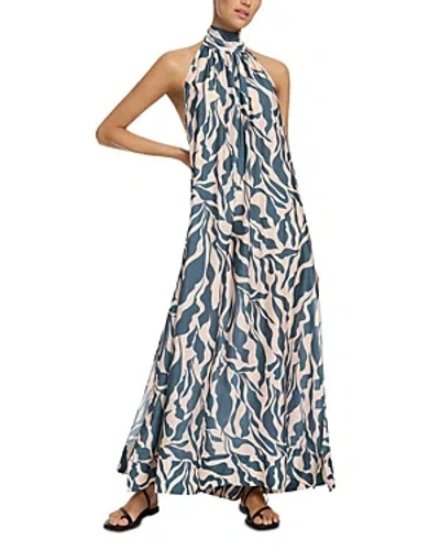 Jets Halter Maxi Dress Cover Up In Steelblue
