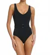 Jets Isla Rib V-neckline Belted One Piece In Black In Black