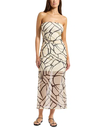 Jets Mesh Strapless Dress Swim Cover-up In Neutral