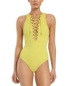 JETS PLUNGE NECK TIE FRONT ONE PIECE SWIMSUIT