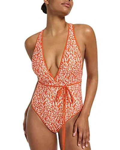 Jets Plunge Tie Waist One Piece Swimsuit In Multi