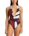 Jets Plunging Neck One Piece Swimsuit In Ruby