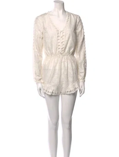Pre-owned Jetset Lace Pattern V-neck Romper In Neutral