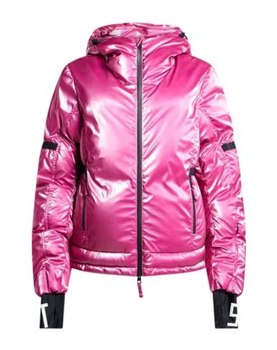 Jetset Joanna Hooded Quilted Padded Metallic Ski Jacket In Pink