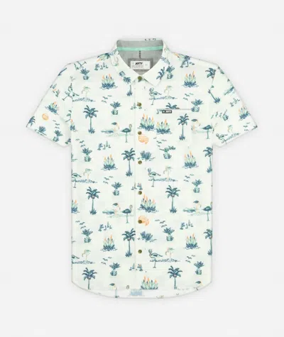 Jetty Men's Garwood Short Sleeve Woven Shirt In White In Green