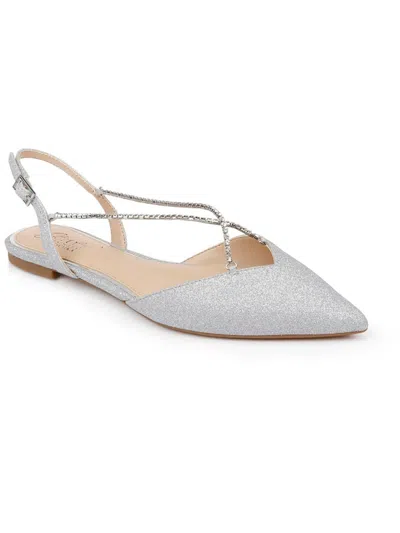 Jewel Badgley Mischka Alanna Womens Satin Slip-on Ballet Flats In Silver