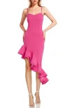 Jewel Badgley Mischka Asymmetric Ruffle Hem Sleeveless Dress In Pink
