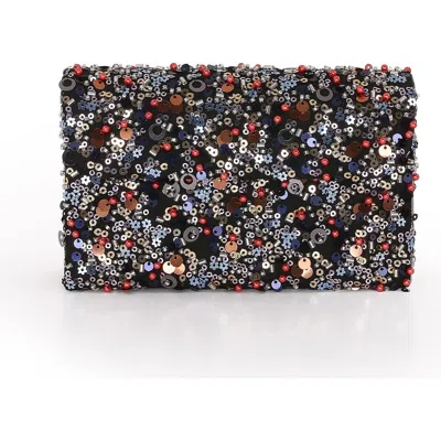 Jewel Badgley Mischka Aurora Beaded Mini Trapezoid Clutch In Black