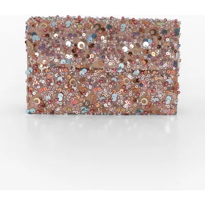 Jewel Badgley Mischka Aurora Beaded Mini Trapezoid Clutch In Brown