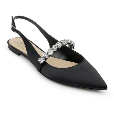 Jewel Badgley Mischka Bambi Womens Faux Leather Pointed Toe Slingbacks In Black Satin