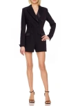 Jewel Badgley Mischka Beaded Pocket Detail Long Sleeve Tuxedo Romper In Black