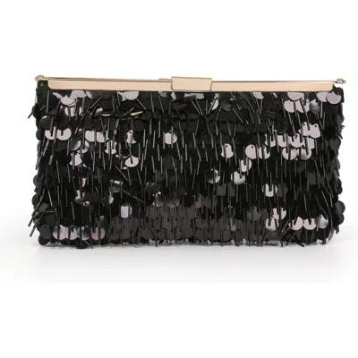 Jewel Badgley Mischka Briar Mixed Sequin Hinged Frame Clutch In Black