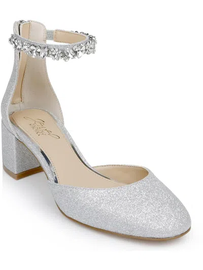 Jewel Badgley Mischka Cathleen Womens Embellished Glitter Ankle Strap In Silver
