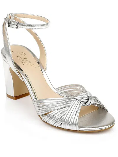 Jewel Badgley Mischka Christen Womens Leather Dressy Slingback Sandals In Silver