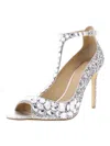 Jewel Badgley Mischka Conroy Womens Glitter Stilettos Dress Sandals In Silver
