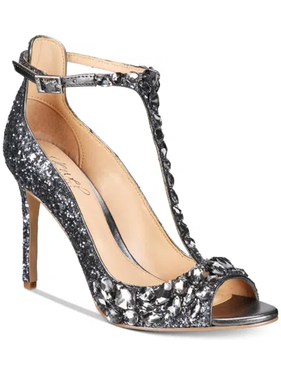 Jewel Badgley Mischka Conroy Womens Rhinestone Dressy Ankle Strap In Gray