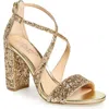Jewel Badgley Mischka Cook Block Heel Glitter Sandal In Gold Leather