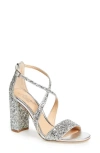 Jewel Badgley Mischka Cook Block Heel Glitter Sandal In Silver Leather