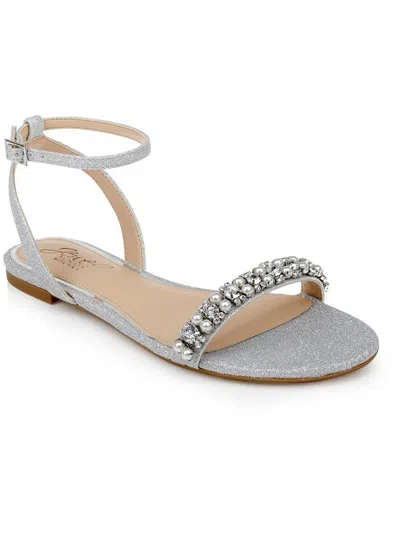 Jewel Badgley Mischka Daria Womens Embellished Glitter Ankle Strap In Silver