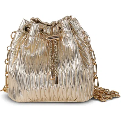 Jewel Badgley Mischka Diana Chevron Pleated Metallic Bucket Bag In Gold