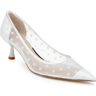 Jewel Badgley Mischka Elena Pointed Cap Toe Pump In White