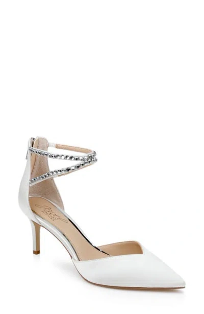 Jewel Badgley Mischka Emmi Ankle Strap Pointed Toe Pump In White