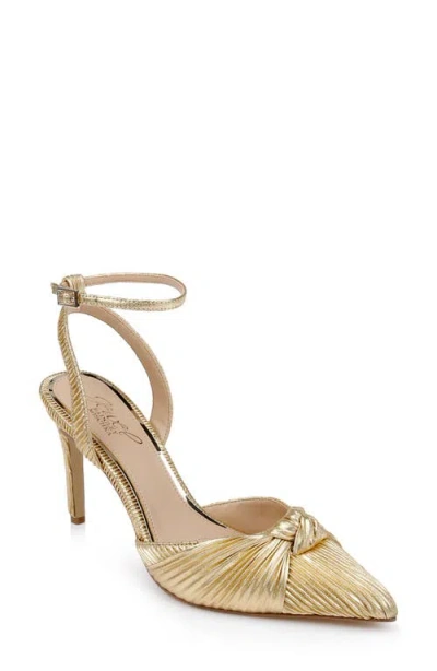 Jewel Badgley Mischka Enid Ankle Strap Pointed Toe Pump In Gold