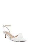Jewel Badgley Mischka Favor Ankle Strap Pointed Toe Kitten Heel Pump In White