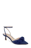Jewel Badgley Mischka Favor Ankle Strap Pointed Toe Kitten Heel Pump In Blue