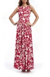 Jewel Badgley Mischka Floral Drop Waist Maxi Dress In Pink