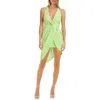 Jewel Badgley Mischka Front Twist Asymmetric Halter Dress In Bright Lime