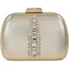 Jewel Badgley Mischka Halo Crystal Panel Minaudiere In Gold