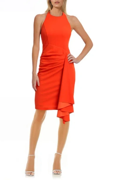 Jewel Badgley Mischka Halter Cocktail Dress In Orange Coral