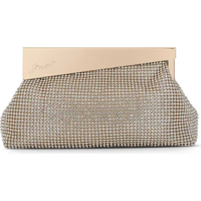 Jewel Badgley Mischka Ivy Asymmetrical Crystal Pouch Clutch In Gold