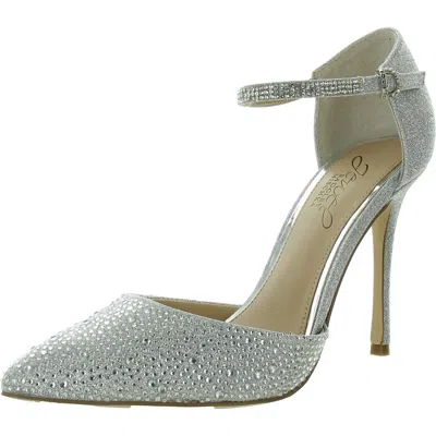 Jewel Badgley Mischka Jailene Womens Satin Rhinestone Pointed Toe Heels In Silver