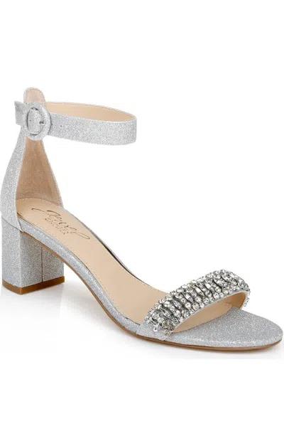 Jewel Badgley Mischka James Sandal Women's 7.5 Silver Glitter Block Heel Zpo3597
