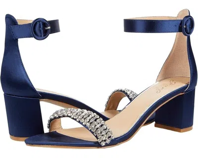 Jewel Badgley Mischka James Sandals Women's 8 Navy Rhinestone Block Heel Rhs4106