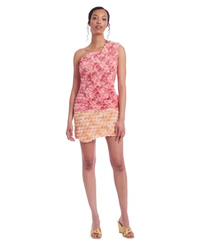 Jewel Badgley Mischka Jewel Badgley Mishka Women's Rosette One-shoulder Dress In Coral Multi