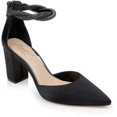 Jewel Badgley Mischka Jw5223 Womens Rhinestone Manmade Block Heels In Black Satin