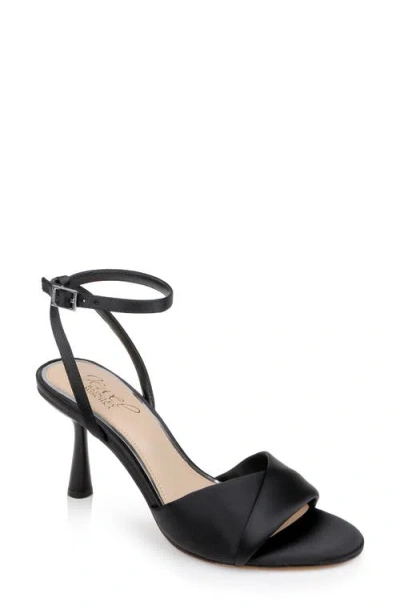 Jewel Badgley Mischka Kaia Ankle Strap Sandal In Black Satin