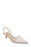 Jewel Badgley Mischka Katalina Slingback Pointed Toe Kitten Heel Pump In Champagne Satin