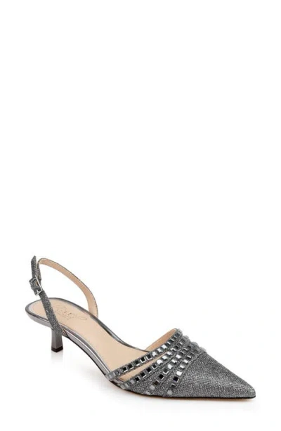 Jewel Badgley Mischka Katalina Slingback Pointed Toe Kitten Heel Pump In Smoke Fabric