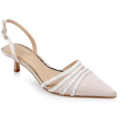 Jewel Badgley Mischka Katalina Womens Beaded Manmade Kitten Heels In Champagne Satin