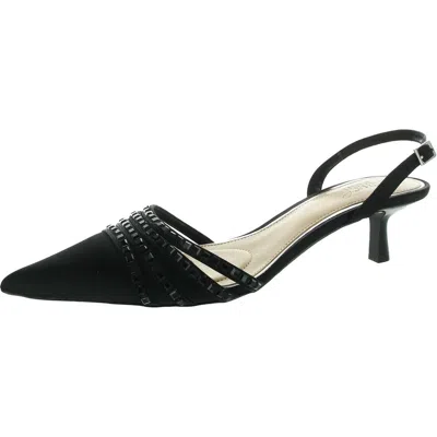 Jewel Badgley Mischka Katalina Womens Embellished Satin Slingback Heels In Black