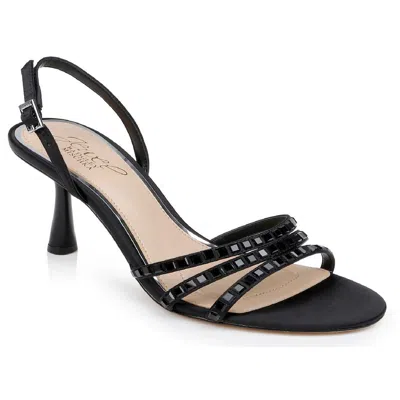 Jewel Badgley Mischka Kathryn Womens Adjustable Faux Suede Slingback Heels In Black Satin
