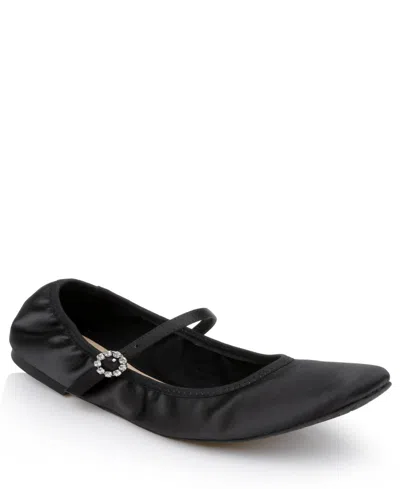 Jewel Badgley Mischka Kaya Ballerina Evening Flat In Black Satin